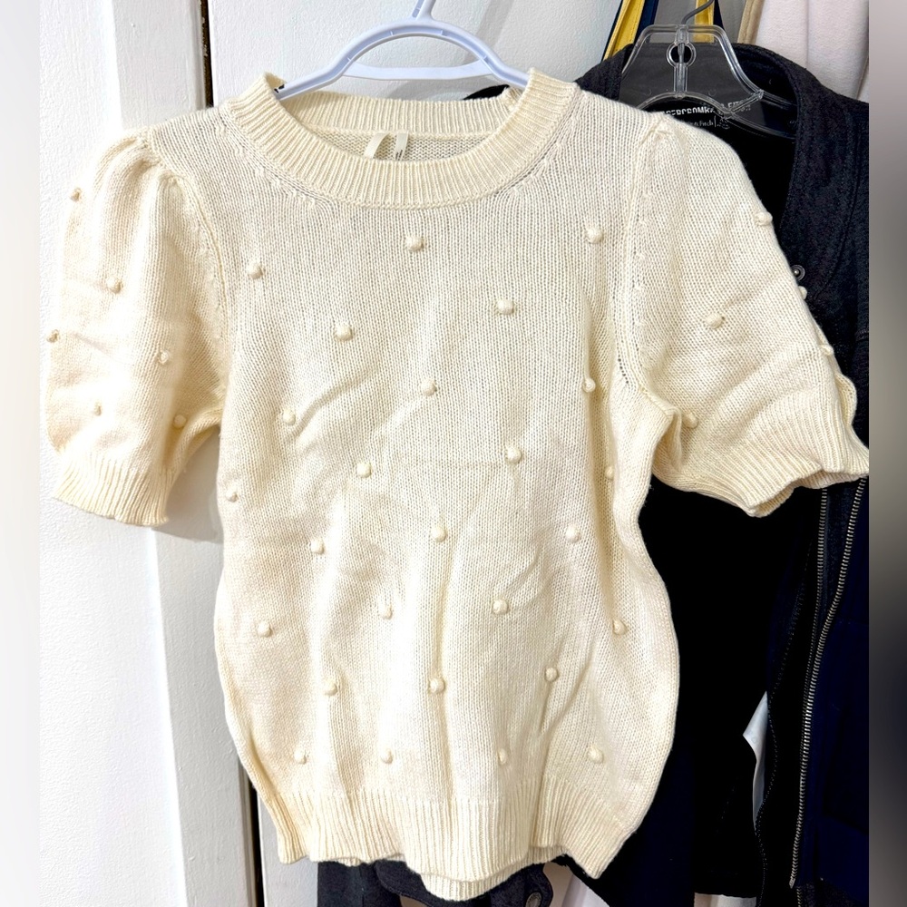 Anthropologie Cream/White Polka Dot Wool Sweater